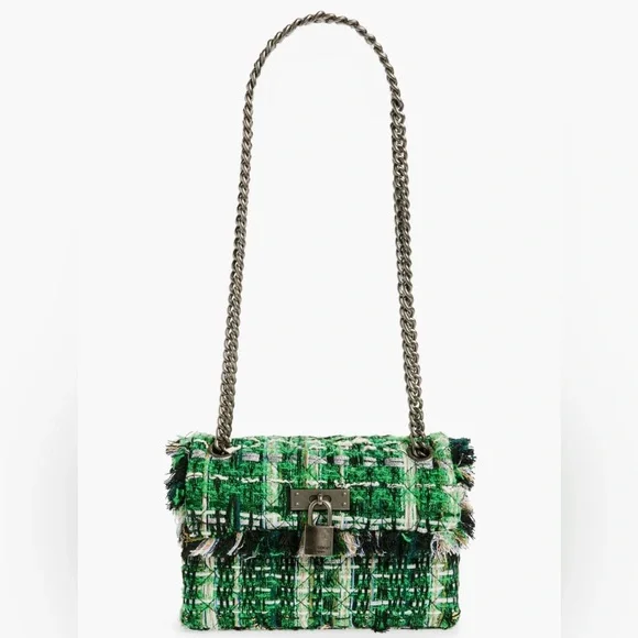 KURT GEIGER London Mini Brixton Lock Tweed Convertible Bag In Pale Green - Picture 2 of 8